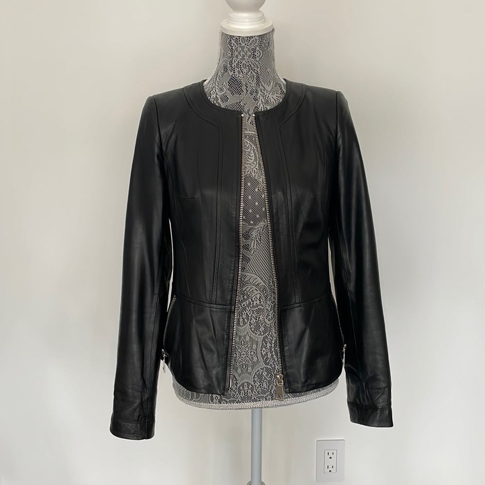 Genuine Leather Fitted Jacket, Black very soft leather, XS/S size